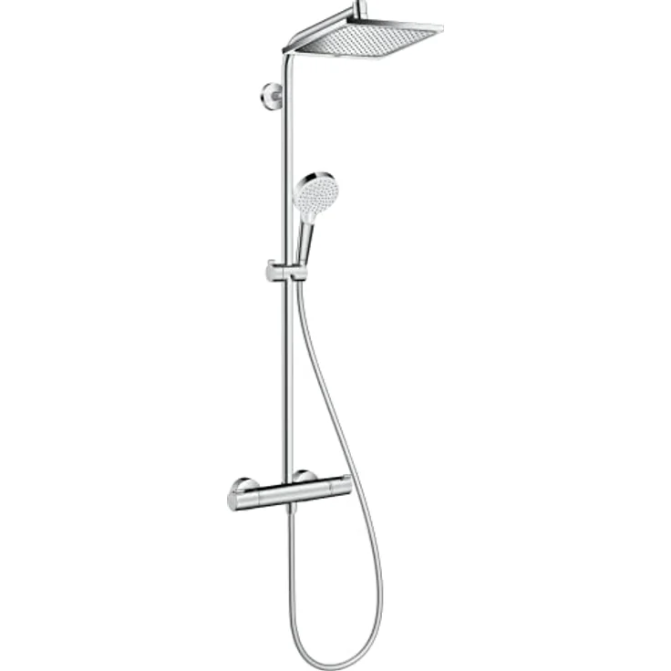 hansgrohe Duschsystem Crometta E 240, Duschset mit Thermostat, Duschkopf, Duschschlauch, Brausestange, Regendusche mit 1 Strahlart, Chrom – Bild 1