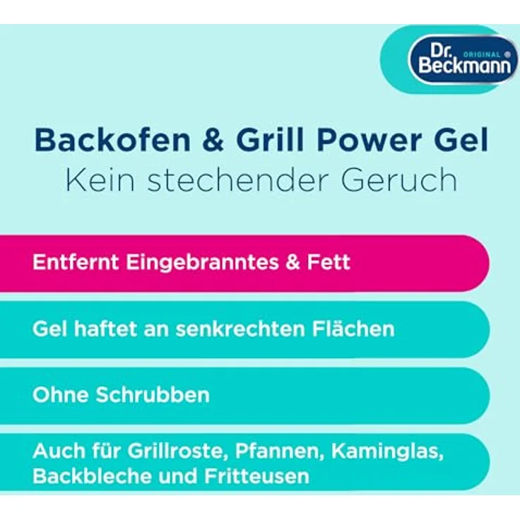 Dr. Beckmann Backofen & Grill Power-Gel, 375ml Hochwirksamer Backofenreiniger mit geruchsneutraler Gel-Formel für hartnäckige Verkrustungen – Bild 3