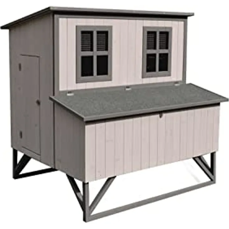 Flamingo Hühnerstall Cosmo Cottage Grau – 120 cm L x 99 cm B x 120 cm H, mit Plexiglasfenster, 4 Legenestern, Laufsteg und 2 Sitzstangen