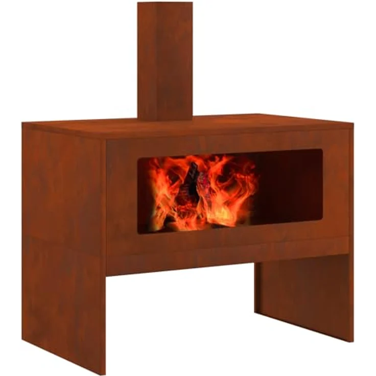 vidaXL Feuerstelle Braun 80 x 50 x 96 cm, wetterfester Stahl, moderner Heizspot für Garten und Terrasse – Bild 1