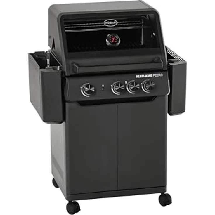 RÖSLE Gasgrill Allflame Peer 3 - 3 Brenner, CRISPZONE bis 450 °C, Gusseisenroste, Alu-Druckguss, Glaseinsatz, klappbare Seitentische, schwarz – Bild 2