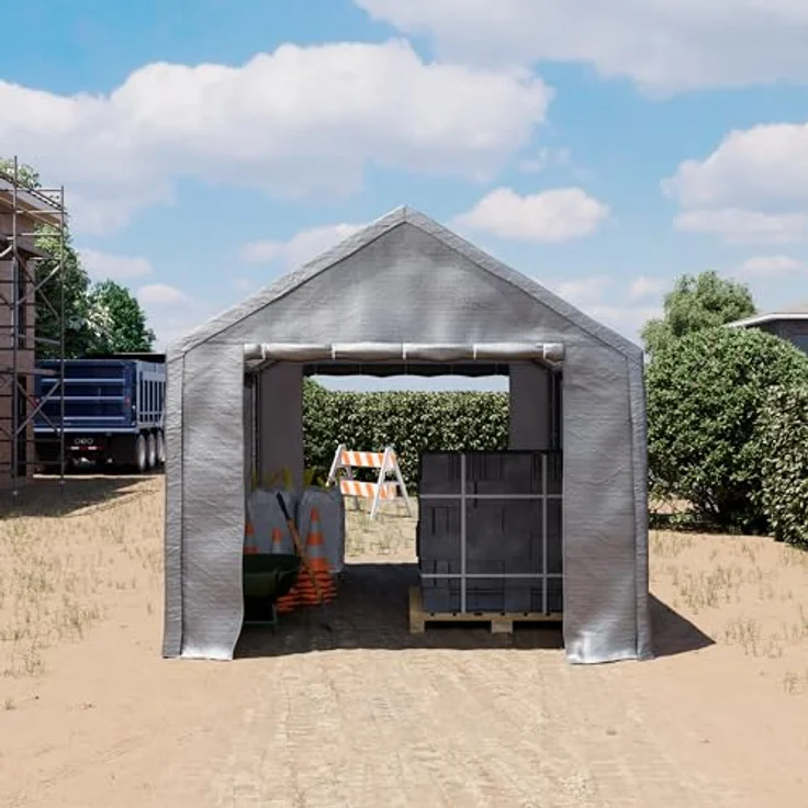 TOOLPORT Lagerzelt 3x4 m Zelthalle Unterstand Zeltgarage PE Plane 350 N wasserdicht in grau - Preisvergleich – Bild 5