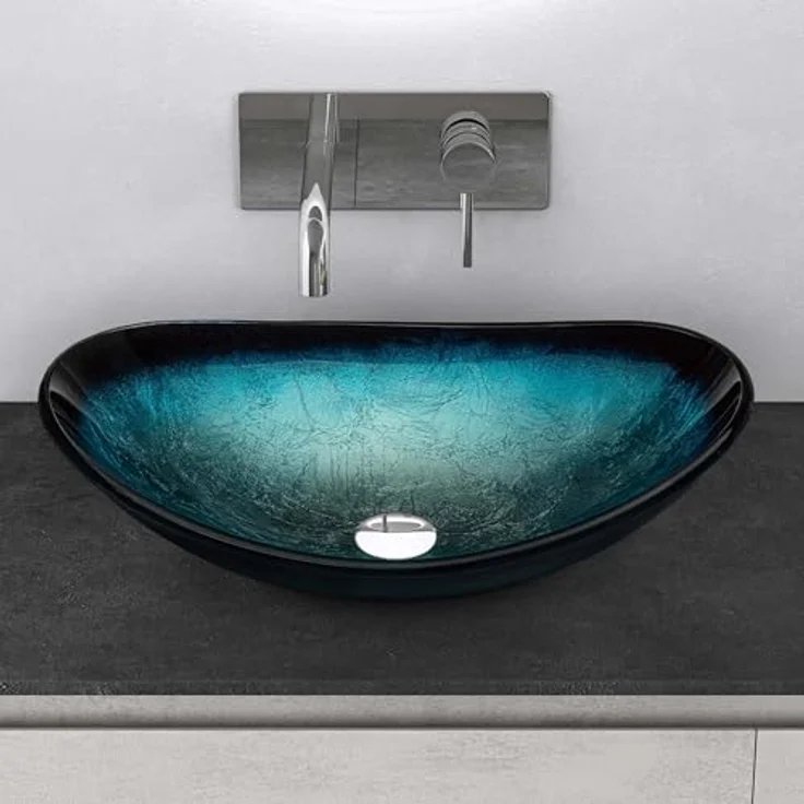 Mai & Mai Aufsatzwaschbecken Glaswaschbecken Handwaschbecken Waschbecken Glas Waschschale Oval Blau BxTxH 53,5x35,5x16 cm Minerva08 – Bild 2