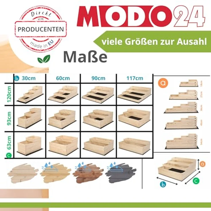 MODO24 Hochbeet Holz, 4-stufiger Pflanzkasten für Gemüse und Kräuter, mit Gartenvlies, Abmessungen 54x30x120 cm, Farbe: Grau – Bild 4