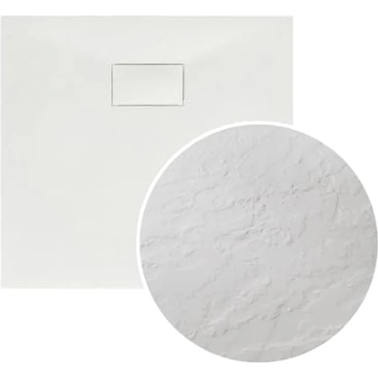 BADLAND Duschkabine HELA mit Duschwanne VIDAR 80x80 cm, quadratische Duschabtrennung aus transparentem Nano Glas 6 mm, Duschtasse in Weiß Steinoptik mit Ablaufgarnitur Ø 90 mm – Bild 3