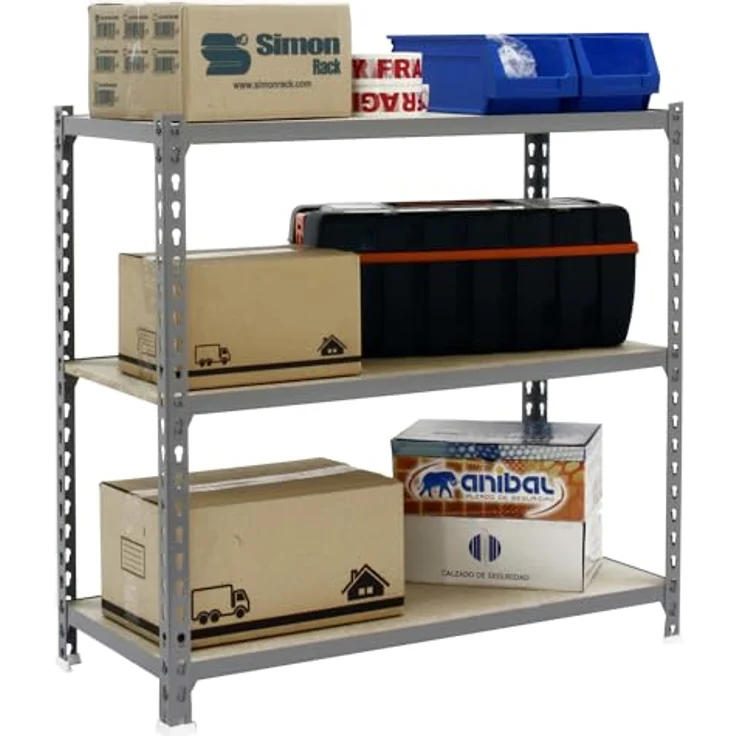 Simonrack Simonclick Metallregal Maderclick, 3 Böden, Traglast 150 kg pro Boden, H 100 x B 90 x T 40 cm, Stecksystem, Grau – Bild 7