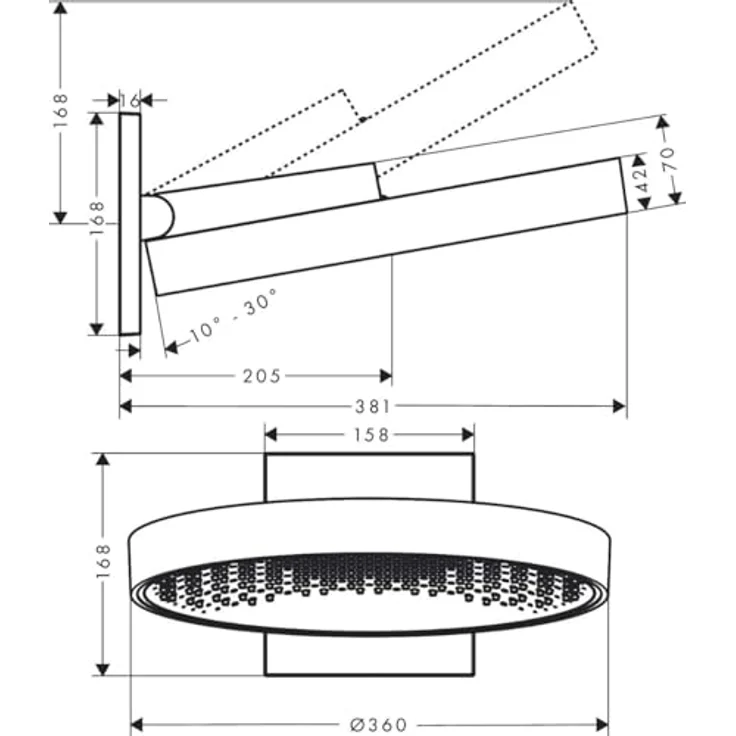 hansgrohe Rainfinity 1jet Kopfbrause mit Brausearm, schwarz chrom gebürstet/graphit, PowderRain-Strahlart, 21 l/min – Bild 2