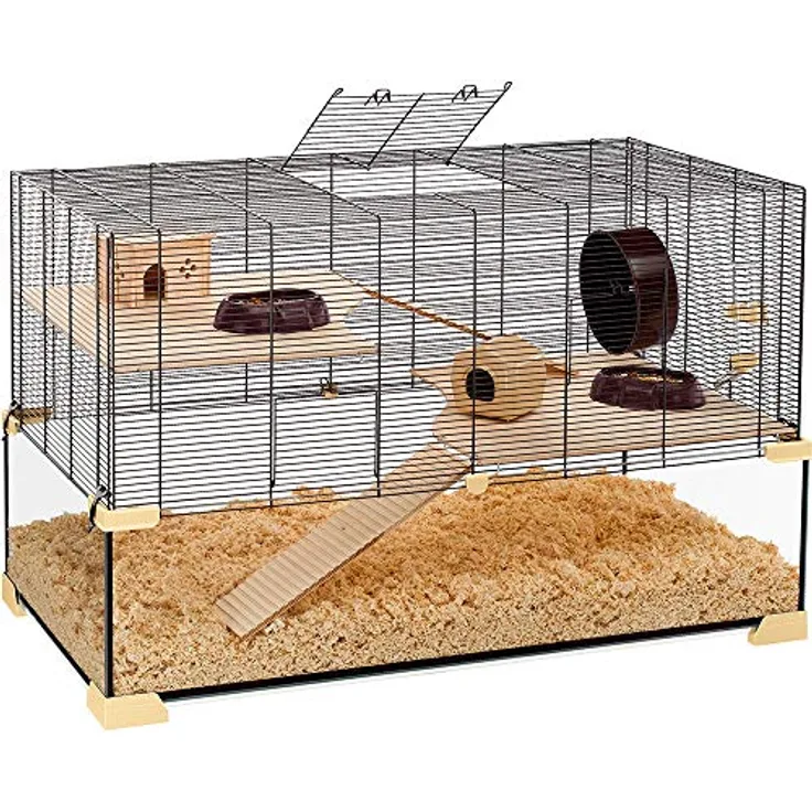 Ferplast Käfig für Hamster oder Mäuse KARAT 100 Kleine Nagetiere, Zwei Ebenen mit Zubehör, aus Glas und Metallgitter, 98,5 x 50,5 x h 61,5 cm.
