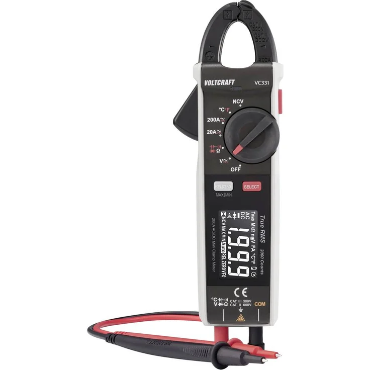 VOLTCRAFT VC-331 SE Stromzange, CAT II 600 V, CAT III 300 V, 2000 Counts, verbesserte Genauigkeit und Temperaturmessfunktion
