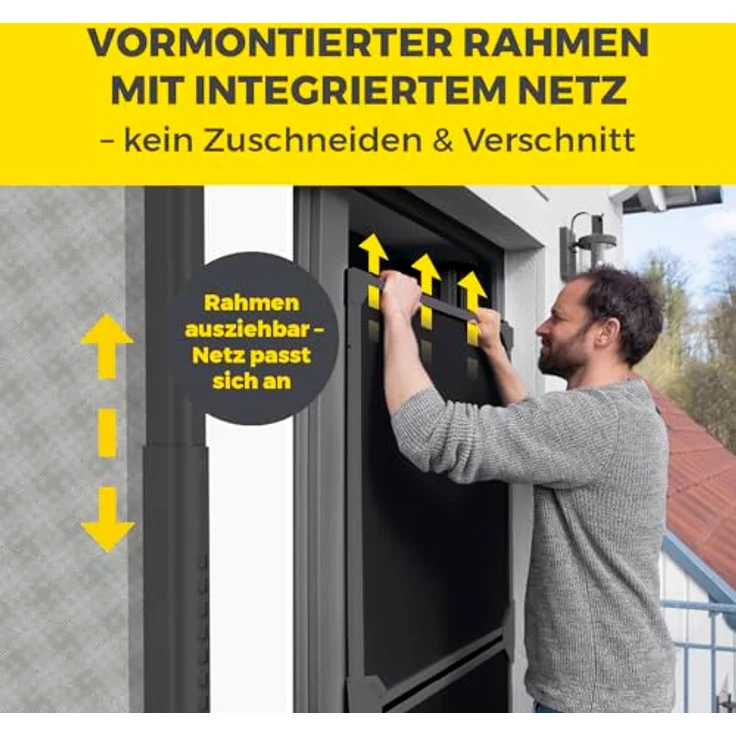 EASYmaxx Insect Protect Fliegengitter Balkontür, Teleskop Insektenschutz ohne Bohren, max. 122 x 285 cm, integriertes Netz, magnetischer Verschluss – Bild 3