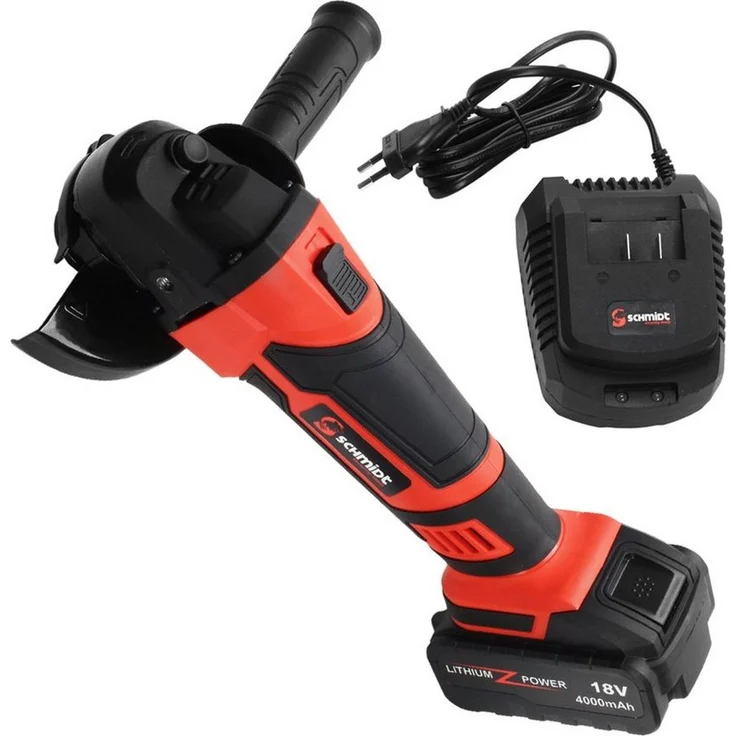 SCHMIDT security tools Akku-Winkelschleifer AG-115, 18V Lithium-Ionen Akku, Schwarz-Rot