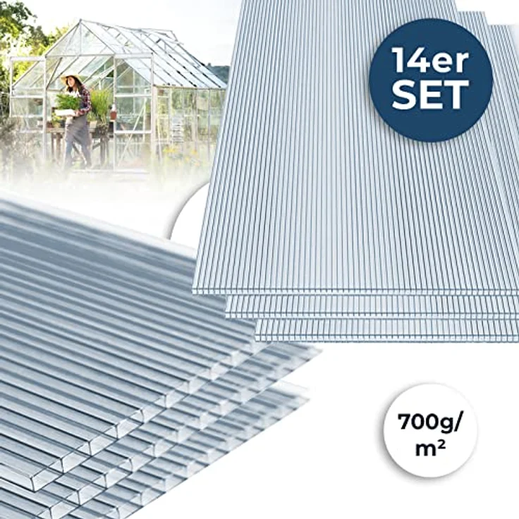 HOME DELUXE - Polycarbonat, Hohlkammerstegplatten VARUS - UV-Geschützt - 14-teiliges Set | Hohlkammerplatten, Gewächshaus, Doppelstegplatte – Bild 2