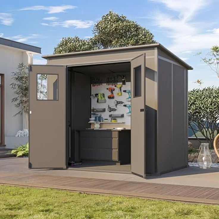 GFP Primeyard Kunststoffgerätehaus, 213x145x199 cm, anthrazit, idealer Geräteschuppen für Gartenbedarf – Bild 2