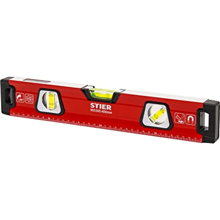 STIER Premium Wasserwaage, mit Magnet und drei Libellen, 400 mm, 0,5 mm/m, vertikal und horizontal messen, Spiegel-Lotlibelle, präzise Messung, Aluminiumlegierung, doppelt gefräste Oberfläche - Preisvergleich – Bild 1