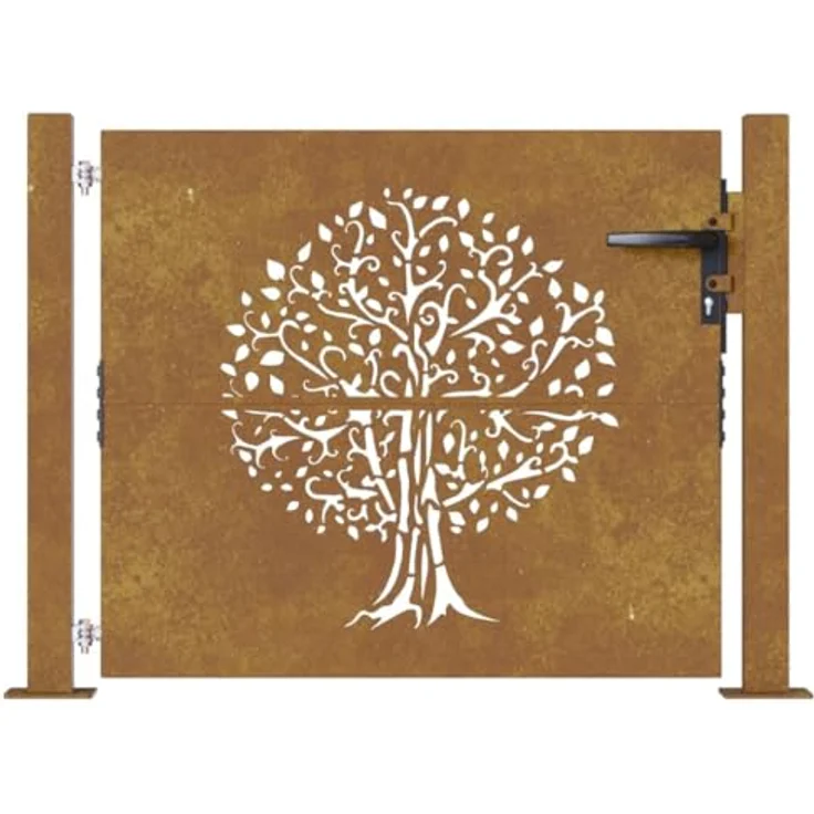 vidaXL Gartentor Gartentor 105x80 cm Cortenstahl Baum-Design Abschließbar Zauntor in Rostig – Bild 4
