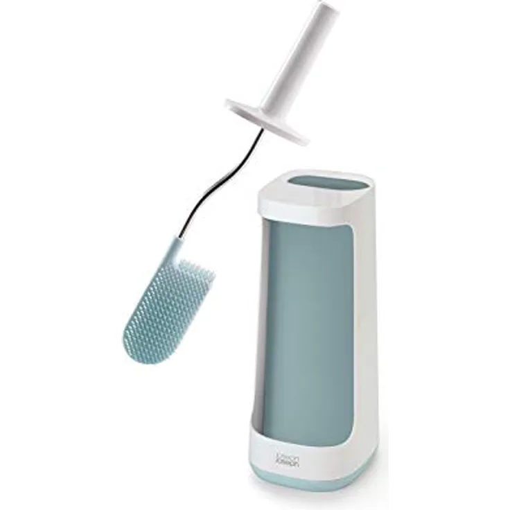 Joseph Joseph Flex Plus - Hygienische Silikon-Toilettenbürste mit Aufbewahrungsfach, flexibler, tropffreier, verstopfungsfreier Kopf - Weiß / Blau, groß