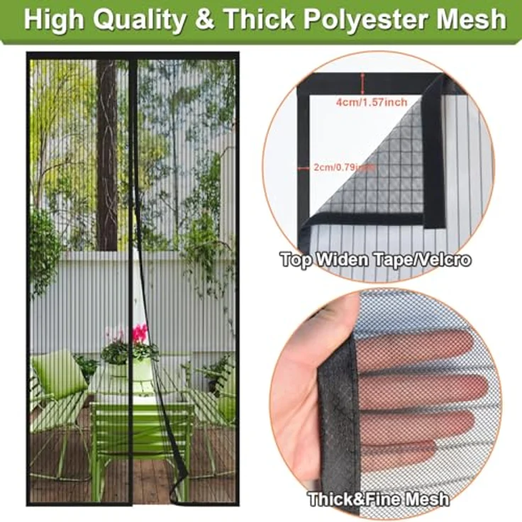 Risareyi Magnet Fliegengitter Tür 155x260cm, Schwarz mit automatischem Schließen, Insektenschutz ohne Bohren für Balkontüren und Terrassentüren – Bild 3