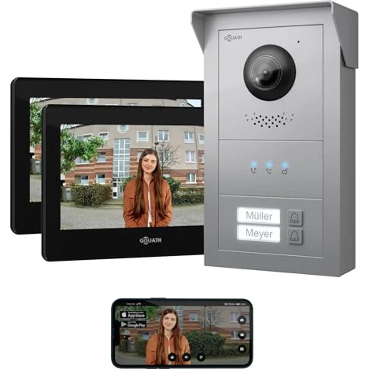 Goliath Intercom Video-Türsprechanlage Basic-Line, 2-Familienhaus, 7-Zoll HD Monitor in Weiß/Schwarz, Silber/Anthrazit, 2-Draht Technologie, WLAN-fähig, SD-Kartenslot bis 64 GB – Bild 1