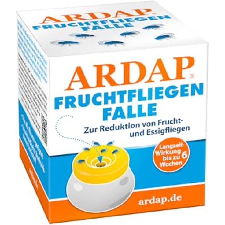 ARDAP Fruchtfliegenfalle - Hochwirksamer Lockstoff zur Reduktion von Fruchtfliegen & Essigfliegen, Insektizidfrei - 60 ml, dekoratives Design, Langzeitwirkung bis zu 6 Wochen, Blau