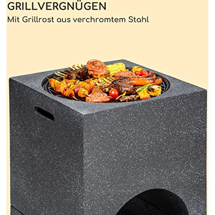 Blumfeldt Feuerschale, Tragbare Feuerstelle  Outdoor mit Grillrost & Holzlagerfach, Sichere  Stahlschale, 50 x 75 x 50 cm – Bild 4