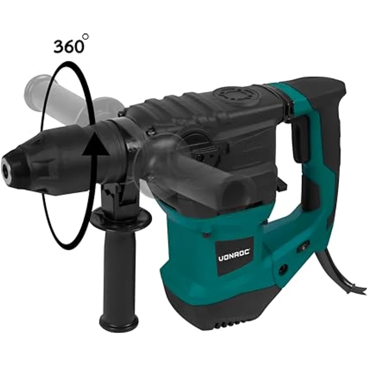 VONROC Bohrhammer Abbruchhammer 1500W, 6 Joule Schlagkraft, SDS Plus Futter, 860/min, inkl. Bohrer und Meisel für Beton, Stahl, Holz – Bild 3