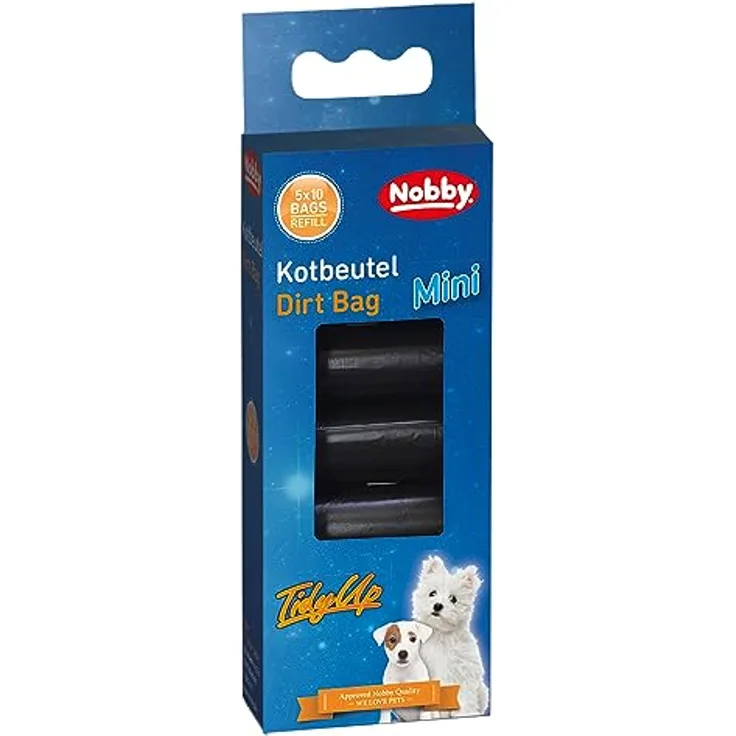 Nobby 67399 TidyUp Kotbeutel Mini schwarz 5 Rollen á 10 Beutel, handlich und praktisch für unterwegs