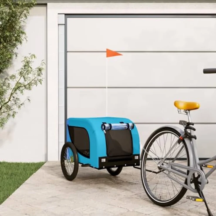 vidaXL Hunde-Transportbox Fahrradanhänger Hunde Blau und Schwarz Oxford-Gewebe und Eisen, Maximale Tragfähigkeit 45 kg – Bild 2