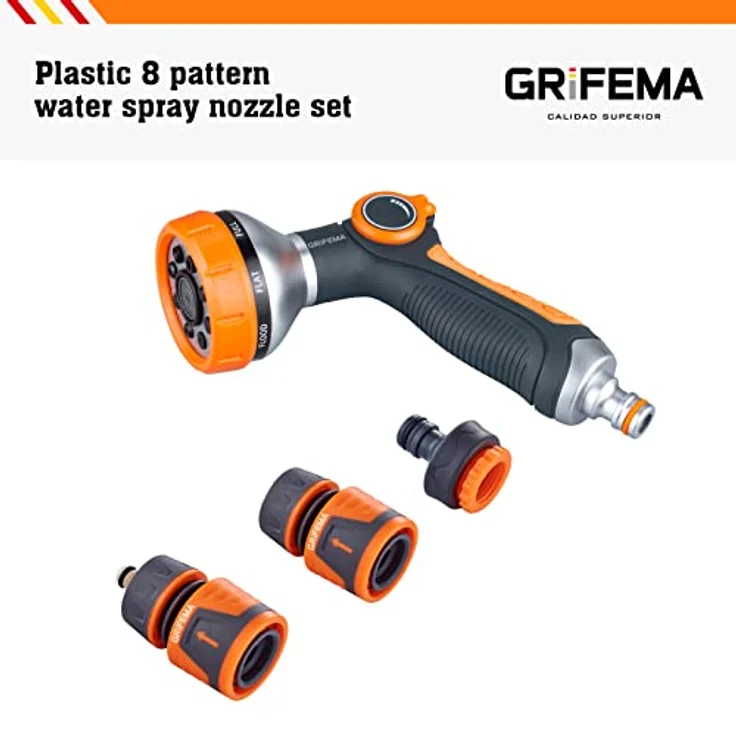 GRIFEMA Gartenbrause Anzug, Handbrause mit 8 Bewässerungsmustern, einstellbarem Wasserdurchfluss, ABS Kunststoff für Gartenbewässerung und Autowäsche – Bild 5