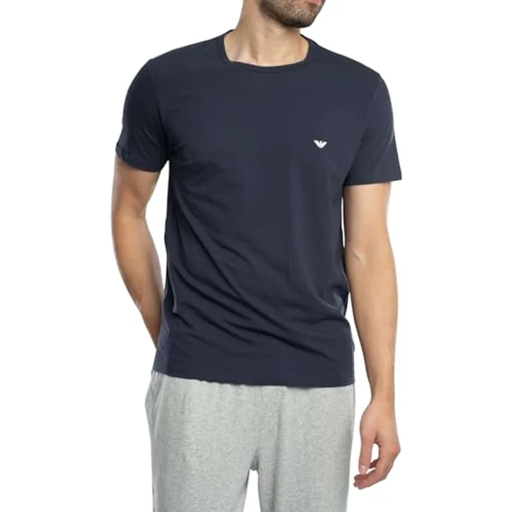 Emporio Armani T-Shirt Casual, Mehrfarbig, Herren, 2er Pack, Rundhalsausschnitt, elastischer Baumwoll-Single-Jersey, Größe S – Bild 3