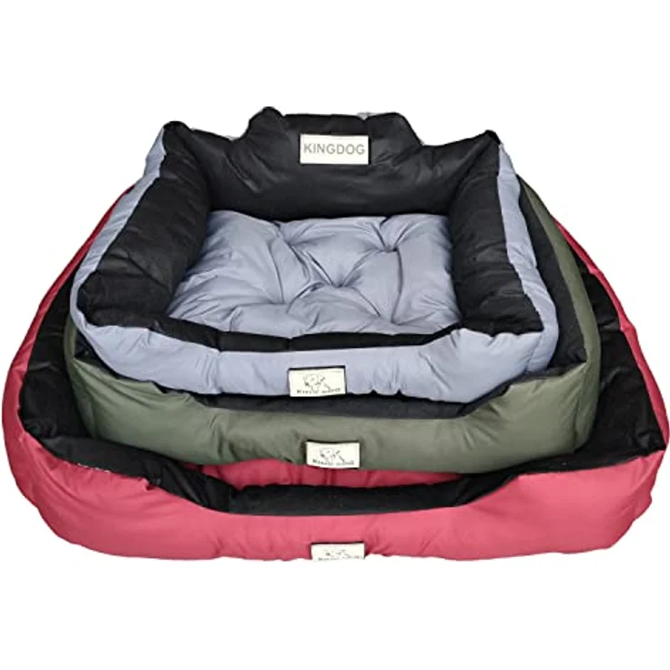 KingDog Hunde- und Katzenbett mit Zwei Kissen Hundekissen Hundekorb Haustierbett Waschbar Wasserdichtes PVC-Material S 55x45cm (Dunkelgrau) – Bild 4