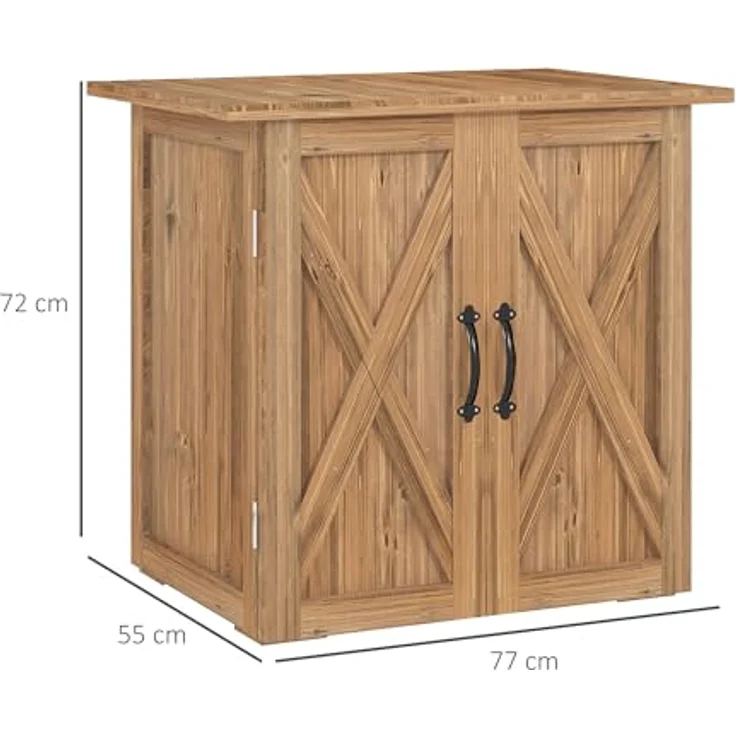 Outsunny Gartenschuppen, Holz-Geräteschrank, Wetterfest, Rustikales Design, Braun, 77 x 55 x 72 cm – Bild 3