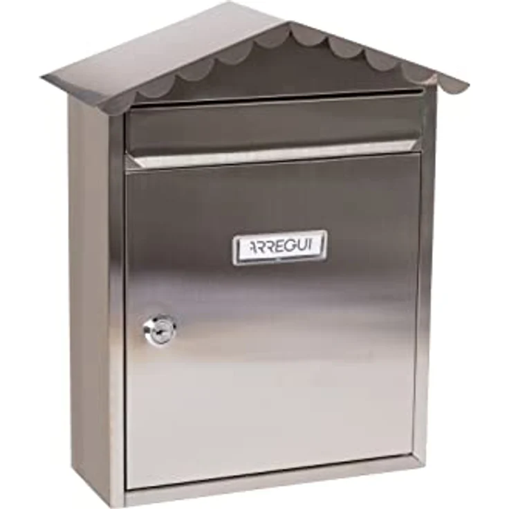 ARREGUI Visit E5747 Briefkasten aus Edelstahl, Größe M (DIN A4 Post), Wandbriefkasten für den Außenbereich, Postkasten für Draußen mit Namensschild, Einwurfklappe und Schutzdach, Edelstahl – Bild 1