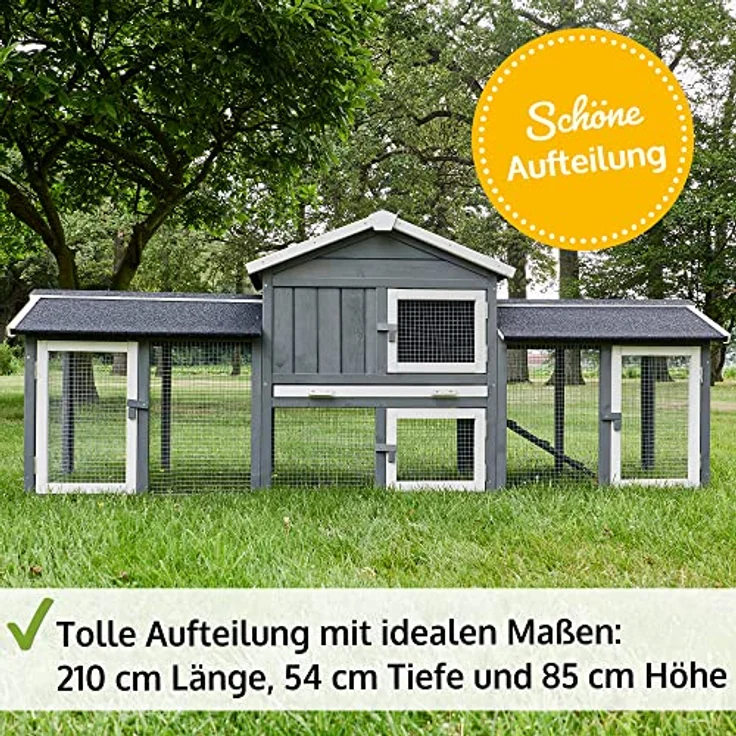 zooprinz großer & moderner Hasenstall, Kaninchenstall aus Vollholz in weiß und grau - Einfach zu reinigen mit extra hoher Kotschublade – Bild 2