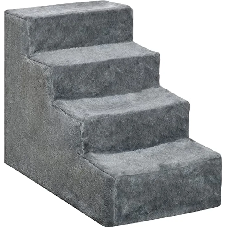 PawHut Haustiertreppe 4-stufige Hunderampe mit Abnehmbarer Bezug Katzentreppe Hundetreppe Tiertreppe Plüsch Grau 60 x 35 x 44 cm - Preisvergleich