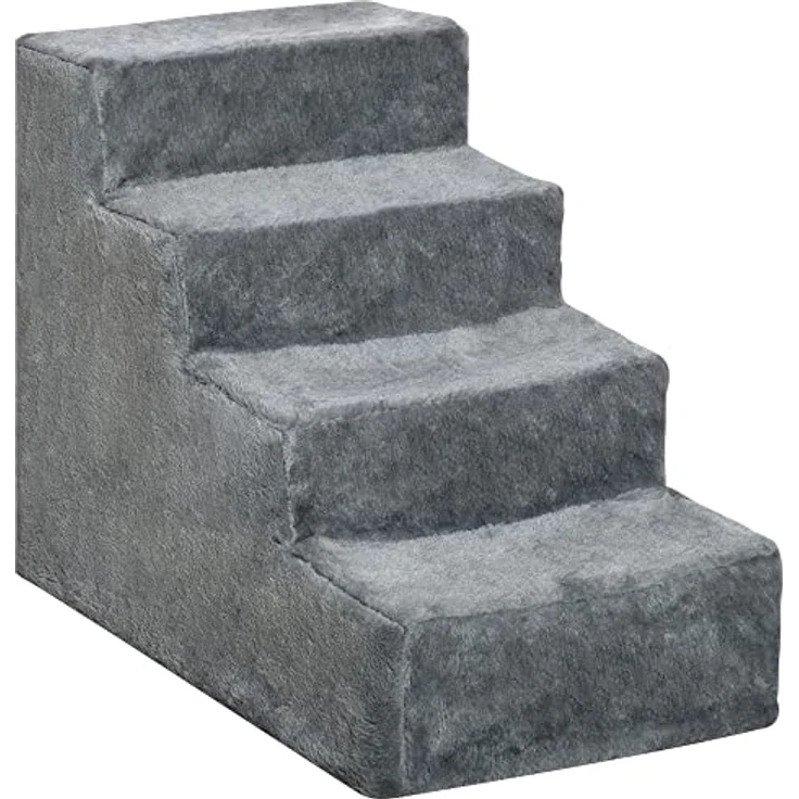 PawHut Haustiertreppe 4-stufige Hunderampe mit Abnehmbarer Bezug Katzentreppe Hundetreppe Tiertreppe Plüsch Grau 60 x 35 x 44 cm - Preisvergleich – Bild 1