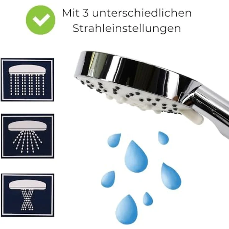 GarPet Handbrause Duschkopf 3 Funktion Wassersparend Chromfarben – Bild 3