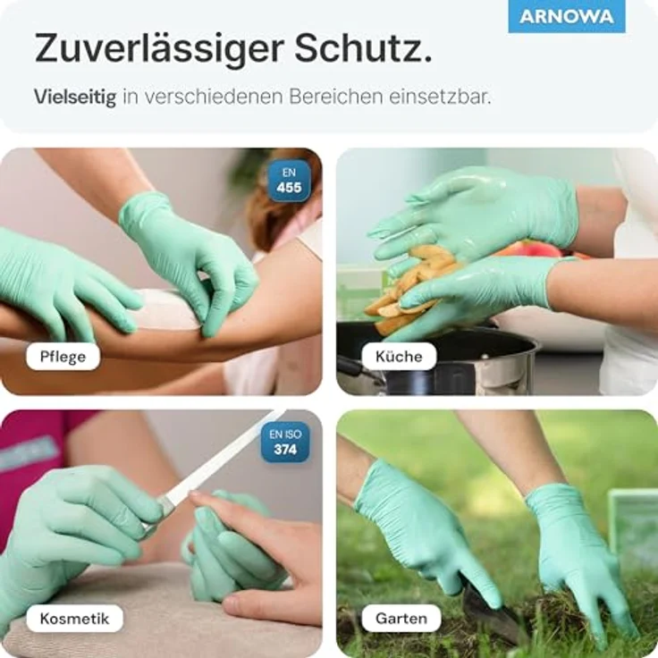 ARNOMED Einweghandschuhe Grün, Nitrilhandschuhe M, puderfrei, latexfrei, 100 Stück/Box, für Hygiene und Reinigung – Bild 3