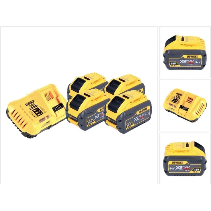 DeWalt DCB 118 Y4 Akku Starter Set, 4x 12 Ah XR FLEXVOLT Akkus mit Ladegerät für 18 V / 54 V Anwendungen