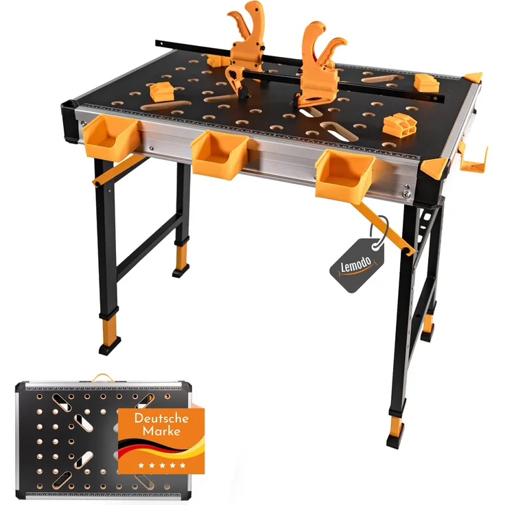 Lemodo Werkbank Mobile Werkbank, Werktisch mit über 450 kg Tragkraft, 5-fach Höhenverstellbar