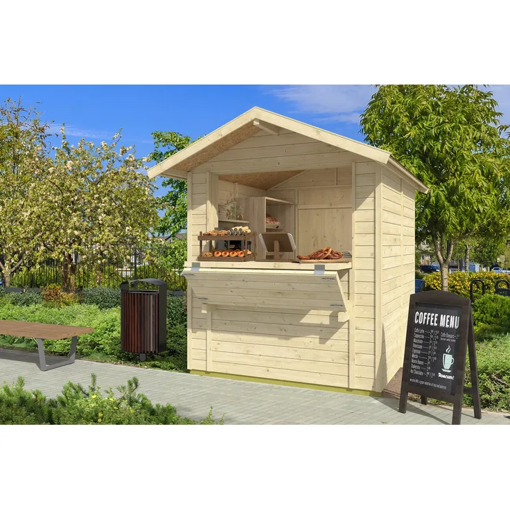 Nordic Holz Gartenhaus Marktstand KENT 4, flexibler Stauraum, BxT: 194,5x225 cm, Massivholztür, wahlweise Sattel- oder Flachdach