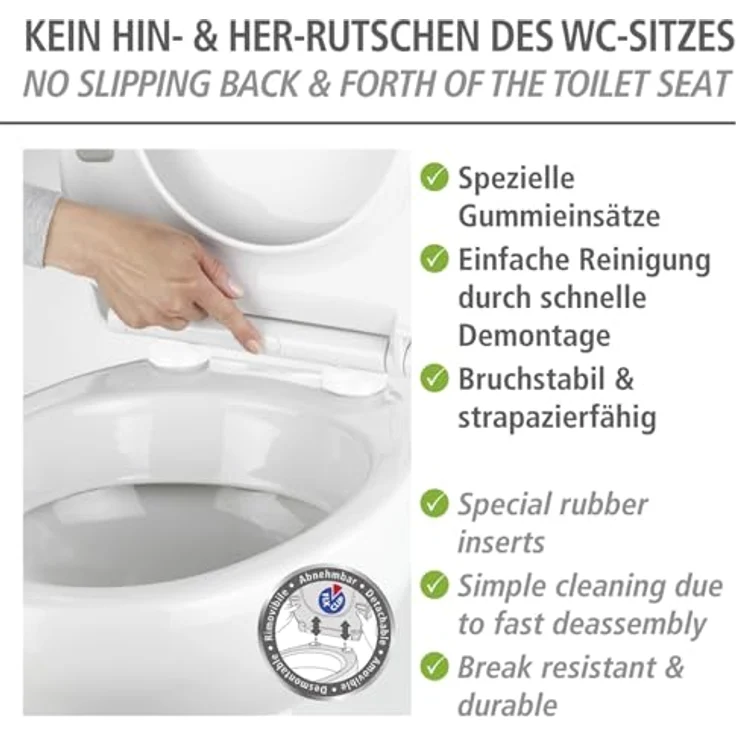 Wenko WC-Sitz Kos Easy Close, Thermoplast, schwarz, mit 1-Knopf Fix-Clip und Absenkautomatik – Bild 3