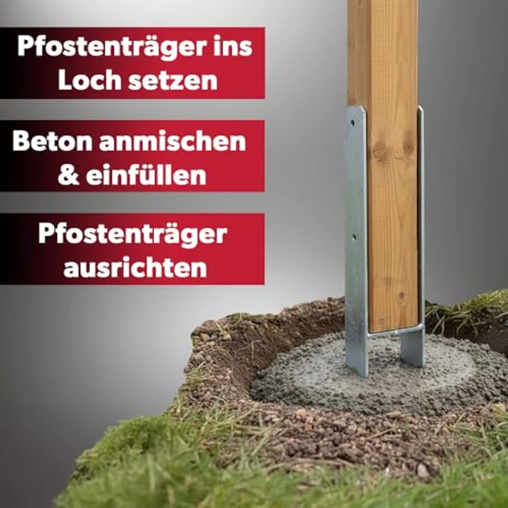 siwitec H-Pfostenträger 600 x 121 mm, feuerverzinkt, Materialstärke 5 mm, 6er Pack für Holzpfosten im Außenbereich, zum Einbetonieren – Bild 6