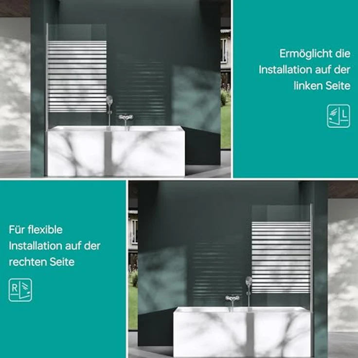Mai&Mai Duschwand für Badewanne Sicherheitsglas mit NANO-Versiegelung 80x140cm Teilsatiniert Cortona201MS – Bild 9