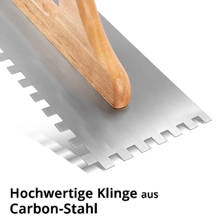 STAHLWERK Zweihand-Glättekelle 140 x 500 mm, Rechteckverzahnt aus Carbon-Stahl, Ergonomischer Holzgriff – Bild 3