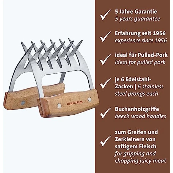 Westmark Fleischkrallen – Krallen zum Reißen und Zerkleinern von Fleisch, ideal für Pulled Pork, praktisches Küchen-, Grill- und BBQ-Zubehör – Edelstahl, 2 Stück – Bild 2