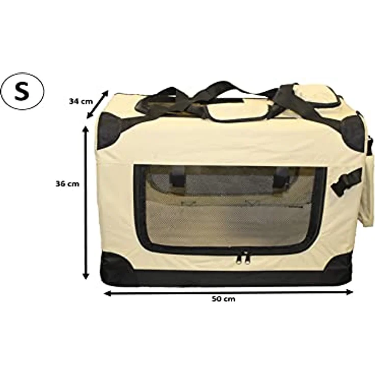 walexo Faltbare Hundebox Hundetransportbox Katzentransportbox Katzenbox (BEIGE, S) - Robuste Metallverstärkung und dicker Bezug aus Oxford Gewebe – Bild 2