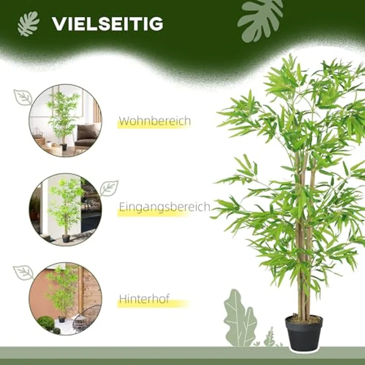 Outsunny HOMCOM künstlicher Bambus groß 150cm Kunstpflanze, Plastik Künstliche Pflanzen im Topf, Fake Plant Bambus wie echt mit Kunstmoos für Wohnzimmer Schlafzimmer Büro Garten Moderne Dekoration, grün – Bild 3