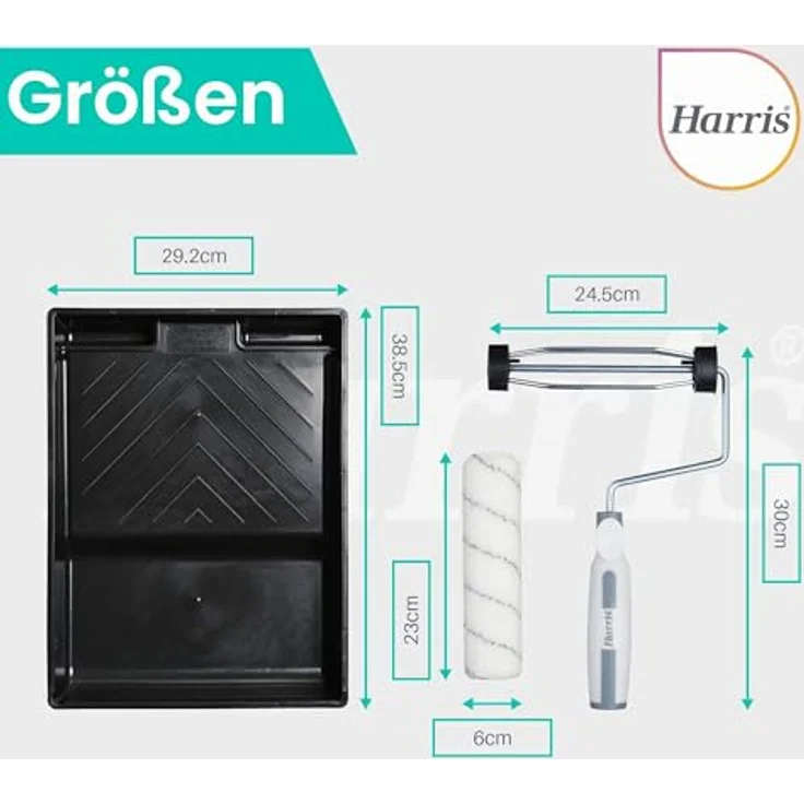 Harris Farbroller Set 23 cm, Malerrolle mit Bügel, 4 Walzen für Dispersions- & Latexfarbe, spritzarm, ideal für verputzte Wände – Bild 5