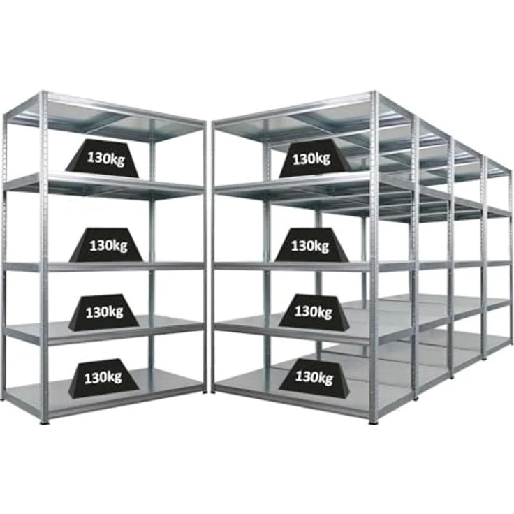 Proregal Metallregal Mega Deal Steel Eagle, Schwerlastregal mit 5 Böden, 180x120x60 cm, Traglast 130 kg pro Boden, verzinkt, steckbar – Bild 1