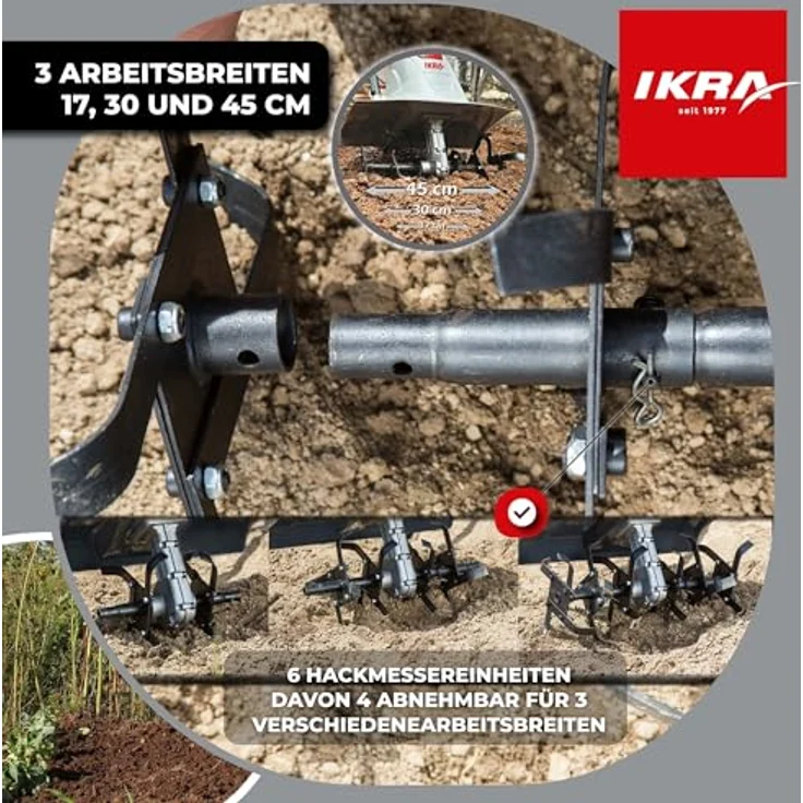 ikra GmbH Elektromotorhacke FEM 1500, 1500 W, 45 cm Arbeitsbreite, inkl. Häufelpflug, 17 bis 45 cm tief – Bild 2
